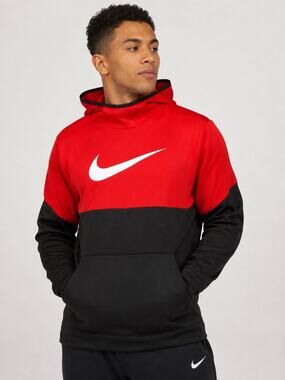 Nike Dri-FIT Spotlight Hoodie Mens L Red Black Big Swoosh Pullover 925634-657